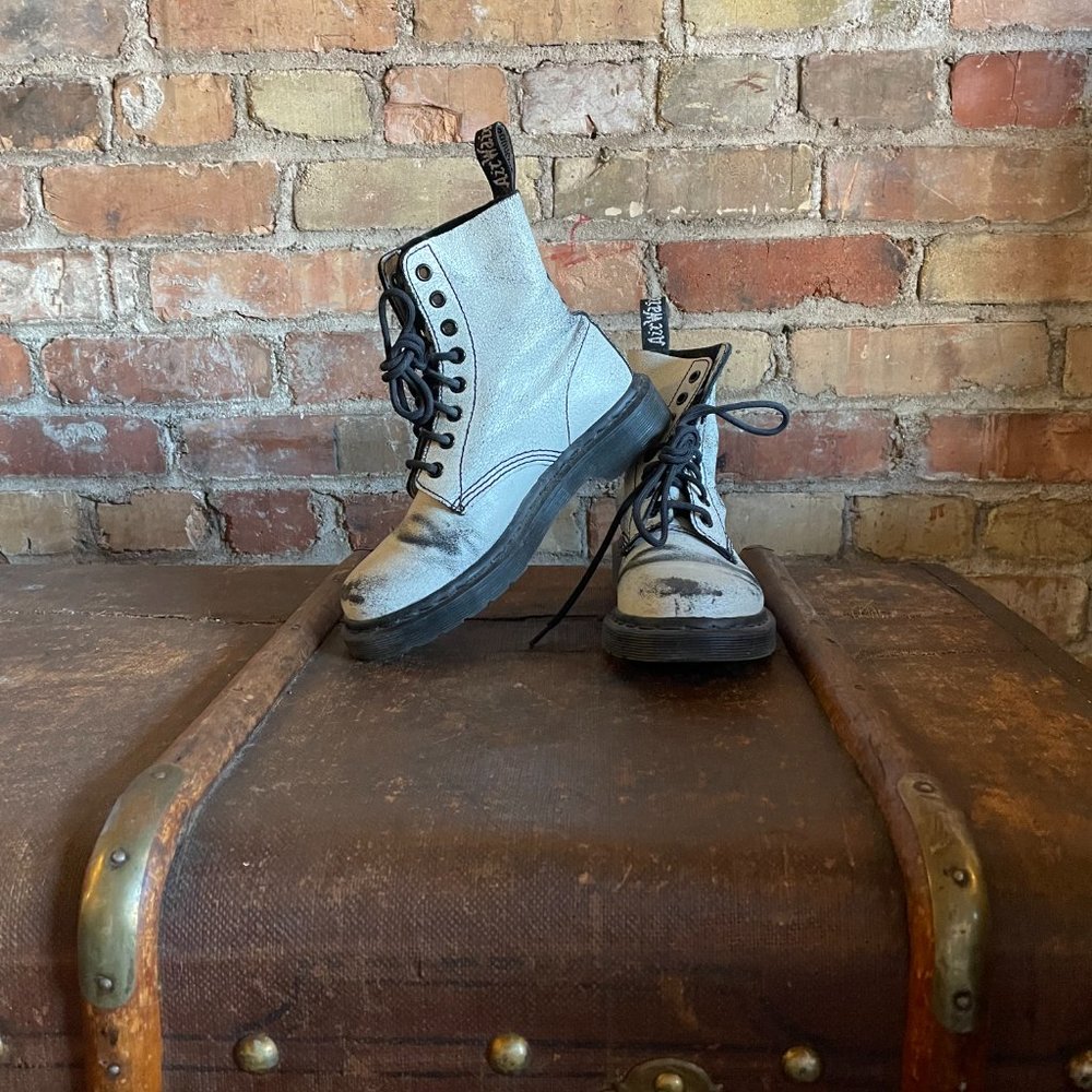 Dr. Martens Women's US 6 UK 36 Combat Boots Crackle Genuine Leather Suede White